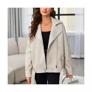 여자 가죽 자켓 워싱 PU 숄카라 루즈핏 레더 재킷 BE5