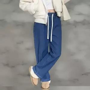 [하프클럽/]여성 고무줄 넓은 보온 데님바지