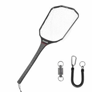 아벤틱 플로팅 플라이 낚시 그물 - 송어용 투명 고무 고스트 메쉬가 있는 탄소 섬유 경량 랜딩 네트 - 잡기 및 방류 친화적