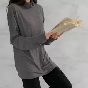 여성 기모 루즈핏 폴라 긴팔 티셔츠 레이어드 이너