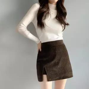 [하프클럽/]여성 포근한 FW 미니스커트 코듀로이 슬릿 바지