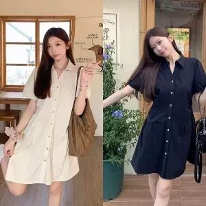 휴가룩 루즈핏 셔츠 루즈핏원피스 셔링 A라인원 (WFKEORM)