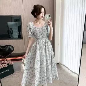 고품질 롱원피스 러플리 퍼프소매 바캉스룩 원피스 여자 (WFKEORP)