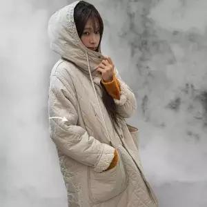 [하프클럽/]여성 빅사이즈 퀼팅 패턴 아가일 롱 후디 코트