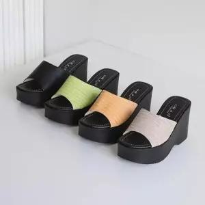 여성 키높이 웨지슬리퍼 뮬샌들 여름 통굽 뮬샌들 WFIQNN9