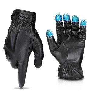 케미모토 남성용 겨울 양가죽 가죽 장갑 여성용 터치스크린 따뜻하고 부드러운 캐시미어 안감 운전 문자 메시지 라이딩