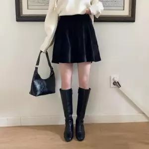 여성 가을 겨울 벨벳 플레어 밴딩 미니스커트