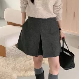 [하프클럽/]여자 슬릿 겨울숏팬츠 넓은 백밴딩 치마바지