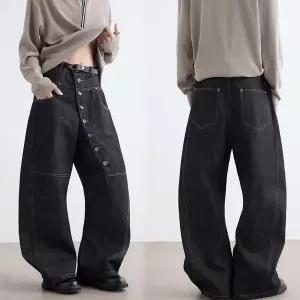 [신세계라이브쇼핑][옷자락] 여자 루즈핏 버튼 플라이 데님 와이드 팬츠
