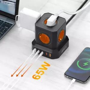 UM2 GAN 65W PD 타워형 멀티어댑터 5구 멀티탭 C타입 USB 충전기 포트5개 UMAC-65WTOWER-5P