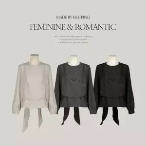 [핫핑](센텀시티점)[레이어드룩/하객룩] 펠리타 스웨이드 페이크레이어드 리본 블라우스 P000CRVL