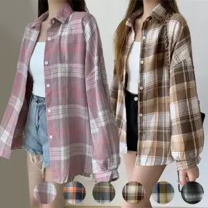 무드인피치 루즈핏 체크셔츠 6color   간절기 캐주얼 긴팔티