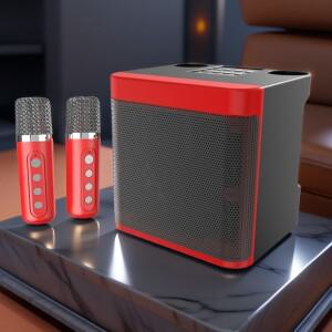 노래방 기계, 휴대용 블루투스 스피커, 무선 마이크 2개가 포함된 PA 홈 파티용 TF/USB/AUX 지원