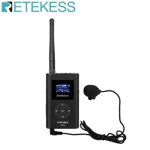 Retekess FT11 0.3W 무선 FM 방송 송신기 MP3 휴대용 교회 자동차 회의 지원 TF 카드 AUX 입력