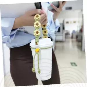 뜨개 꽃 매듭 컵홀더 텀블러 캐리어 드링크백 휴대용 커피컵 손잡이 고리형 꽃무늬 핸드메이드