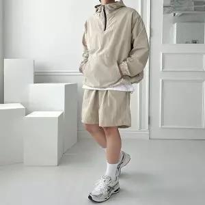 [하프클럽/]남자 하프집업 아노락 후드 긴팔 반바지 트레이닝세트