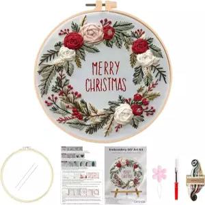 후아칸 자수 키트 초보자를 위한 DIY 크로스 스티치 스탬프 크리스마스 패턴 스티칭 화환 재봉 1피스 7.8 x