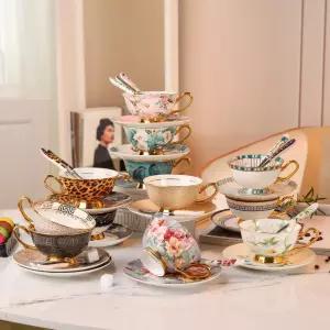 클클래식 커피잔 세트 블루 앤틱 골드엣지 찻잔 포트 상자 포함 카페용 빈티지 커피잔