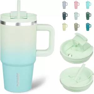 손잡이가 달린 단열 텀블러와 뚜껑 민트가 30온스 스테인리스 텀블러 컵 빨대 포함 BJPKPK