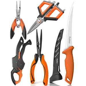 풀더 낚시 5PC 도구 키트 - 필레 나이프, 2PC 플라이어, 6.2인치 땋은 가위와 물고기 립 그 , 플라이 낚시용 도구, 얼음