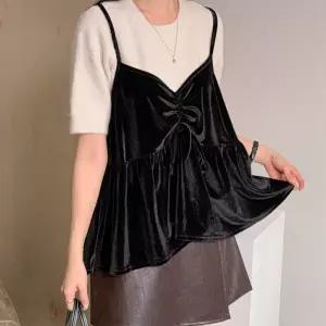 여자 겨울 벨벳 벨로아 리본 셔링 빅사이즈 뷔스티에