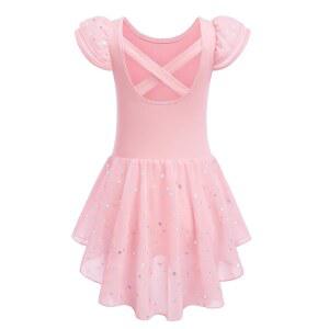 자클로터 걸스 러플 슬리브 발레 레오타드와 스커트 크리스 크로스 백 댄스 드레스 의상