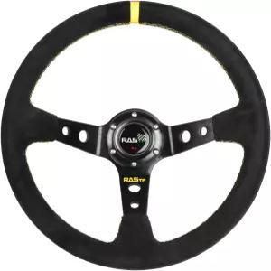 경적 버튼이 있는 RASTP 유니버설 레이싱 스티어링 휠 스웨이드 딥 디시 13.58 /345mm 6 볼트 케이블