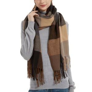 Wander Agio 여성 패션 롱 숄 빅 그리드 겨울 따뜻한 격자 큰 스카프