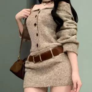 [하프클럽/]여성용 미니원피스 벨트 장식 데이트룩 니트 드레스