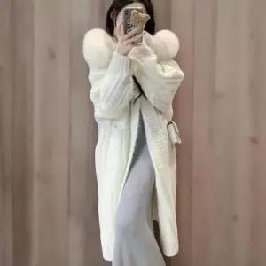 [하프클럽/]여성 따뜻한 루즈핏 후드 니트 롱 코트 가디건