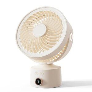 CARONSORT 책상 선풍기, 침실용 소형 진동 9인치 테이블 조용함, 3단 속도, 4시간 시간의 공기 순환기 사무실용 충전식 선풍기 / 기숙사 룸베이지