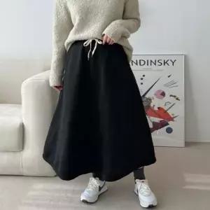 여성 여자 겨울 A라인 와이드 기모 롱 밴딩 치마 스커트