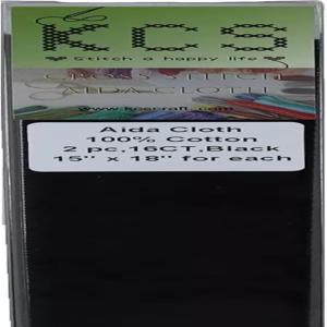 KCS 15인치 x 18인치 카운트 크로스 스티치 코튼 다 천 바느질 원단 2개 (블랙 16CT)