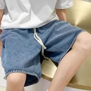 남성 캐주얼 편한 와이드 청 데님 밴딩 팬츠 반바지