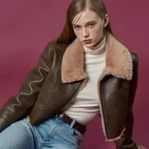 [KOLEAT]밍크 크롭 집업 프리미엄 무스탕 자켓 [Brown] 프리미엄 ver.