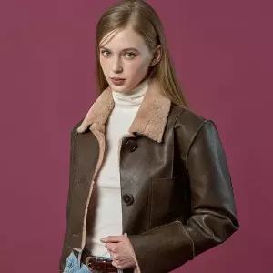 [KOLEAT]리버시블 밍크 크롭 단추 무스탕 자켓 [Brown] 프리미엄 LD ver.