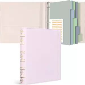 오스펠레프 빈티지 3링 1인치 가죽 바인더 탭이 있는 하드백 D링 정리함 사진 앨범 가정 및 학교용 핑크