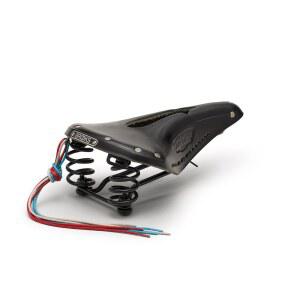 브룩스 잉글랜드 플라이어 조각, 서스펜션 스프링이 장착된 투어링 가죽 수제 자전거 안장, 블랙, 원 사이즈