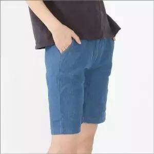 [라일리여성의류] Rly 블루진주머니 중간기장 청반바지 여성용 고무줄