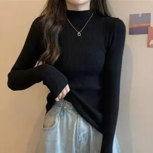 [라일리여성의류] Rly 타이트핏니트립 폴라넥 뜨개탑 데일리룩 폴라티