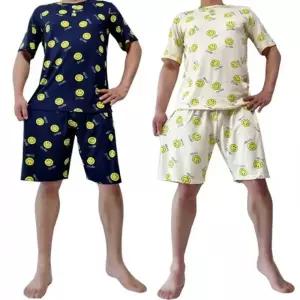 남성 반팔 잠옷 세트 남녀 공용 스마일 빅사이즈 피치 원단 실내복 파자마 여름 상하