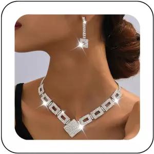유니크라 크리스탈 브라이덜 웨딩 주얼리 세트 실버 라인스톤 목걸이 귀걸이 팔찌 여성 및 신부를 위한
