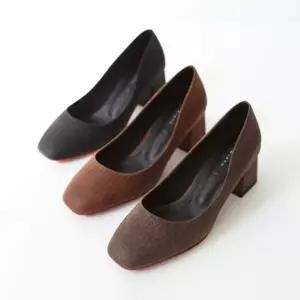 여성구두 5cm 격자 패턴 미들힐 보테가 통굽 펌프스