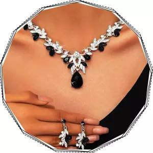 브리쇼 그린 목걸이 및 귀걸이 세트 여성용 라인스톤 공식 웨딩 주얼리