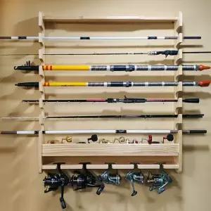 원목 낚시대 벽걸이 거치대 베이트 스피닝릴 정리함