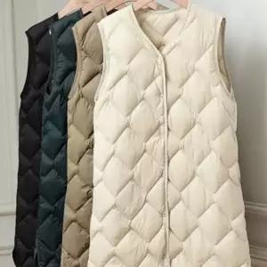 덕다운 여성 롱 패딩 조끼 퀼팅 여성 경량 패딩 조끼