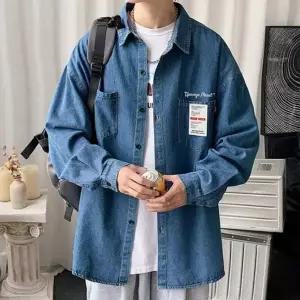 남성용 데님 셔츠 긴팔 캐주얼 와이셔츠 청남방