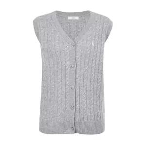 [헤지스]헤지스 여성 [울100%][스테디셀러]그레이 케이블 오픈형 브이넥 베스트 WSSW4D801G1