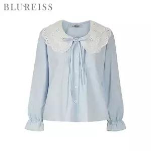 [블루레이스] 이중 펀칭 카라 핀턱 블라우스_B6S1BL5081