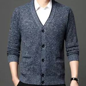 남성용 V넥 두툼 단추 롱 니트 정장 가디건